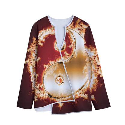 Flaming Yin Yang Print Long Sleeve Short Coat