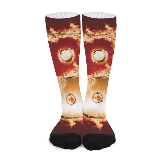 Flaming Yin Yang Print Long Socks