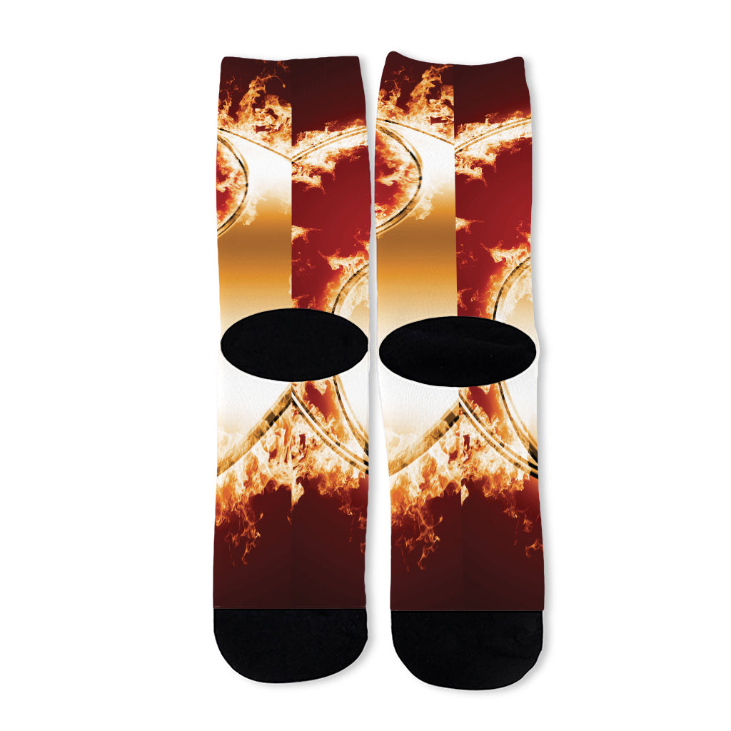 Flaming Yin Yang Print Long Socks