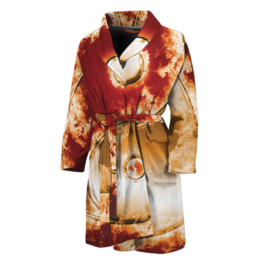 Flaming Yin Yang Print Men's Bathrobe