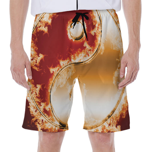 Flaming Yin Yang Print Men's Beach Shorts