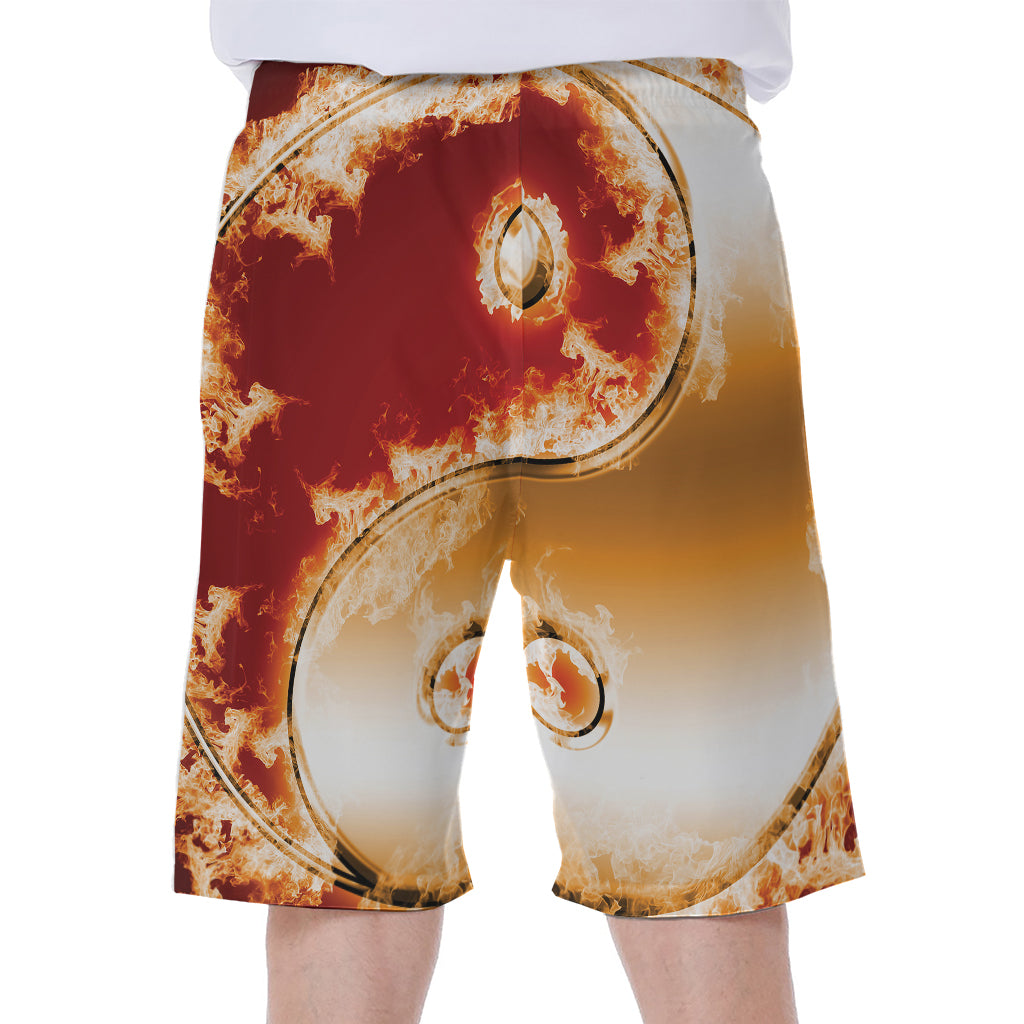 Flaming Yin Yang Print Men's Beach Shorts