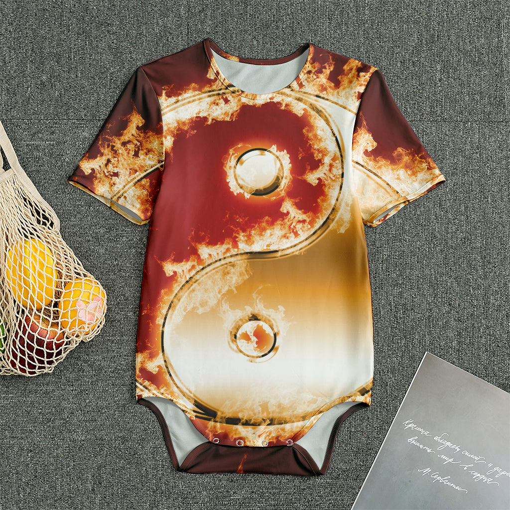 Flaming Yin Yang Print Men's Bodysuit