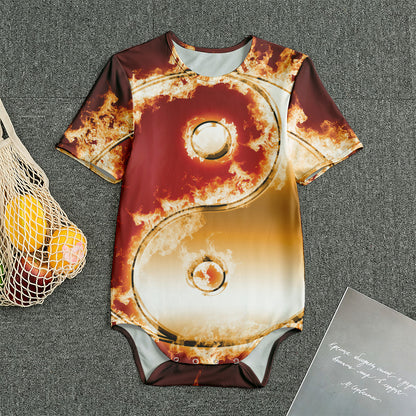 Flaming Yin Yang Print Men's Bodysuit