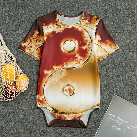 Flaming Yin Yang Print Men's Bodysuit