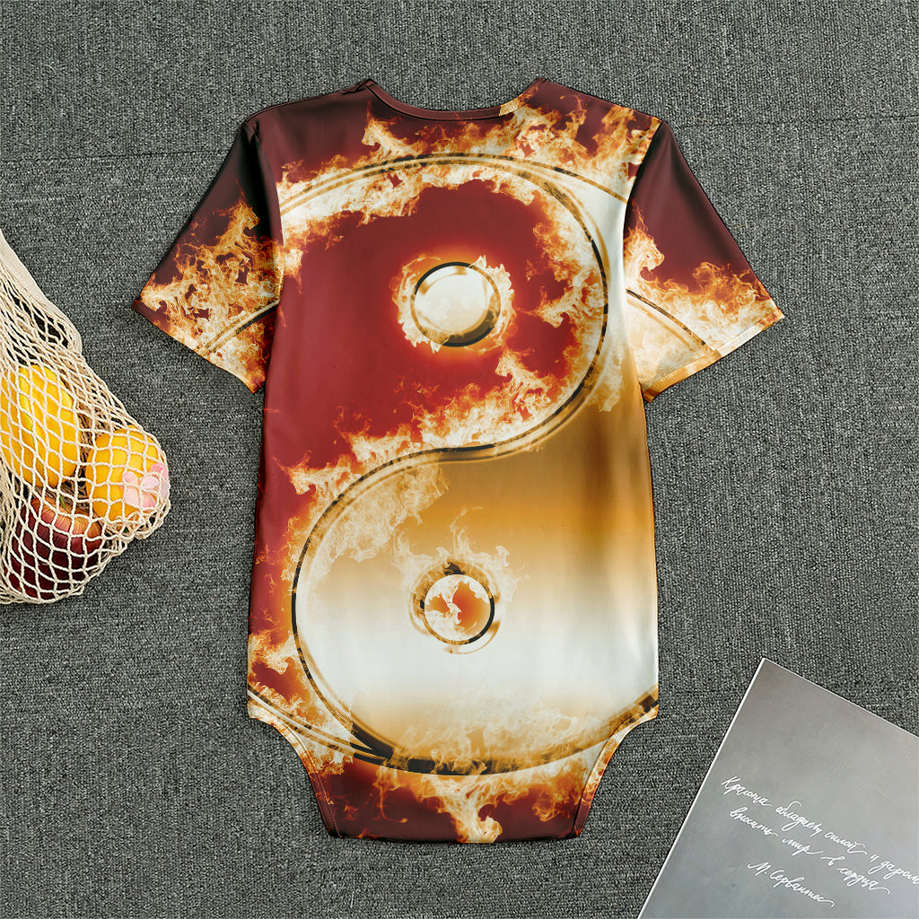 Flaming Yin Yang Print Men's Bodysuit