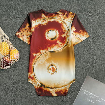 Flaming Yin Yang Print Men's Bodysuit