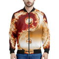 Flaming Yin Yang Print Men's Bomber Jacket