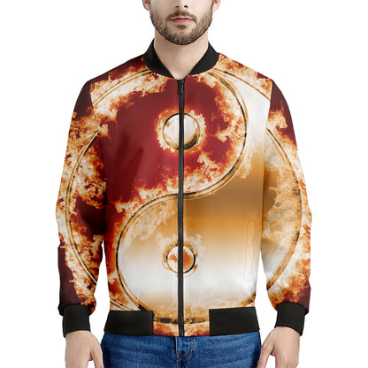 Flaming Yin Yang Print Men's Bomber Jacket