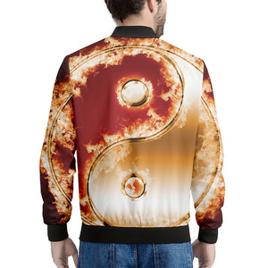 Flaming Yin Yang Print Men's Bomber Jacket