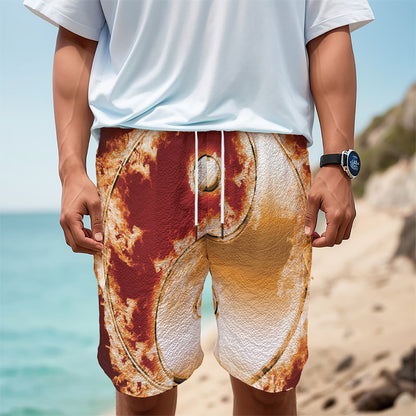Flaming Yin Yang Print Men's Cargo Shorts