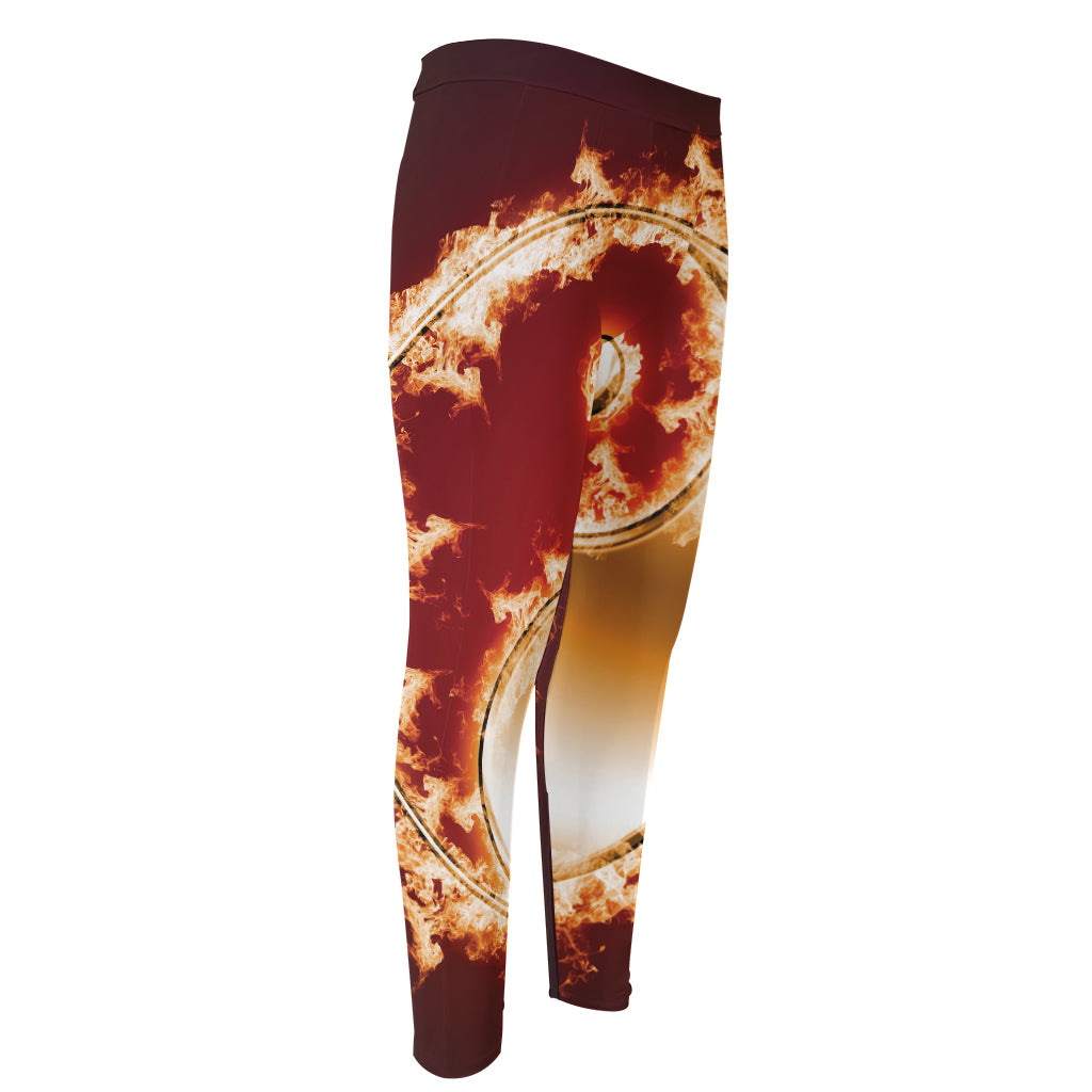 Flaming Yin Yang Print Men's Compression Pants