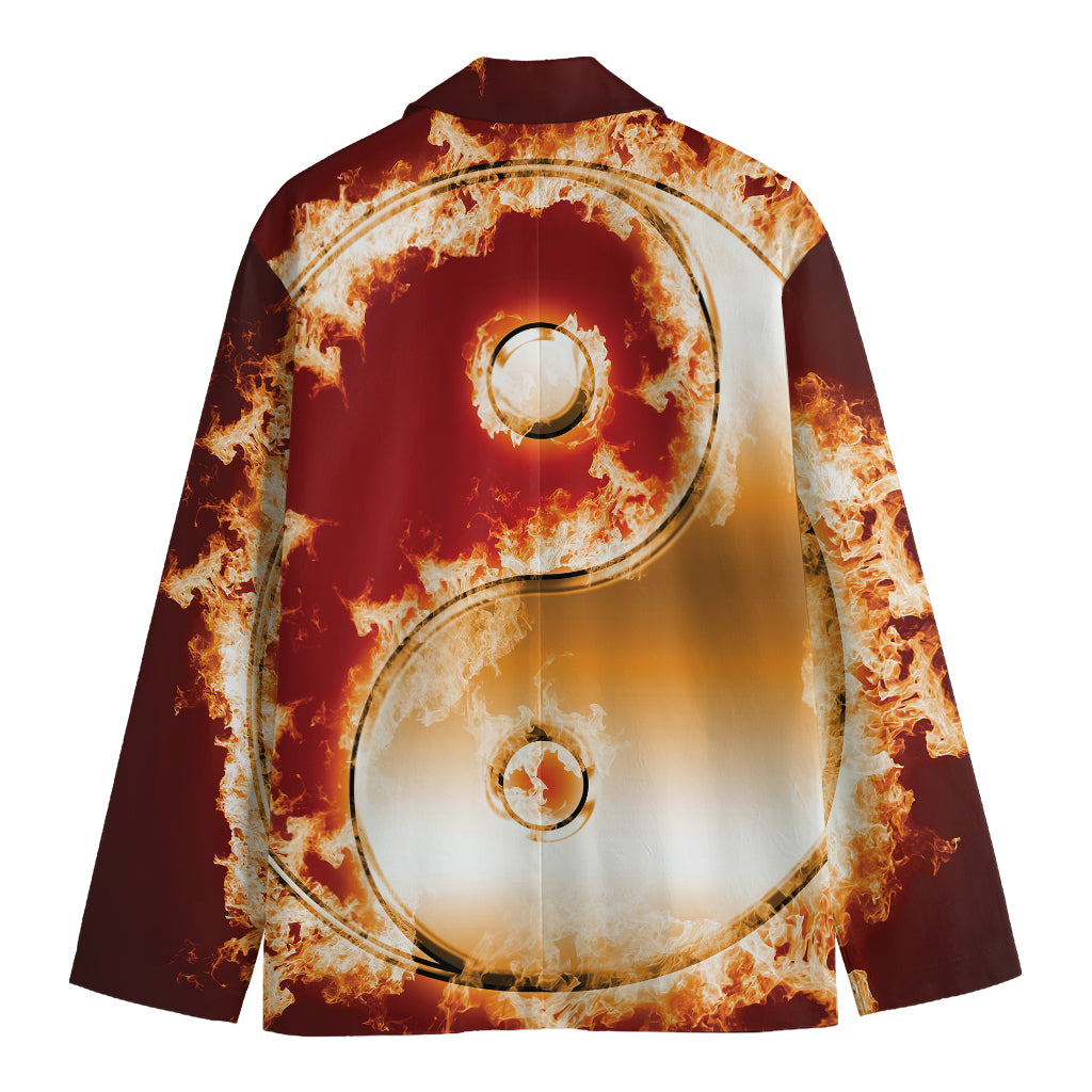 Flaming Yin Yang Print Men's Cotton Blazer