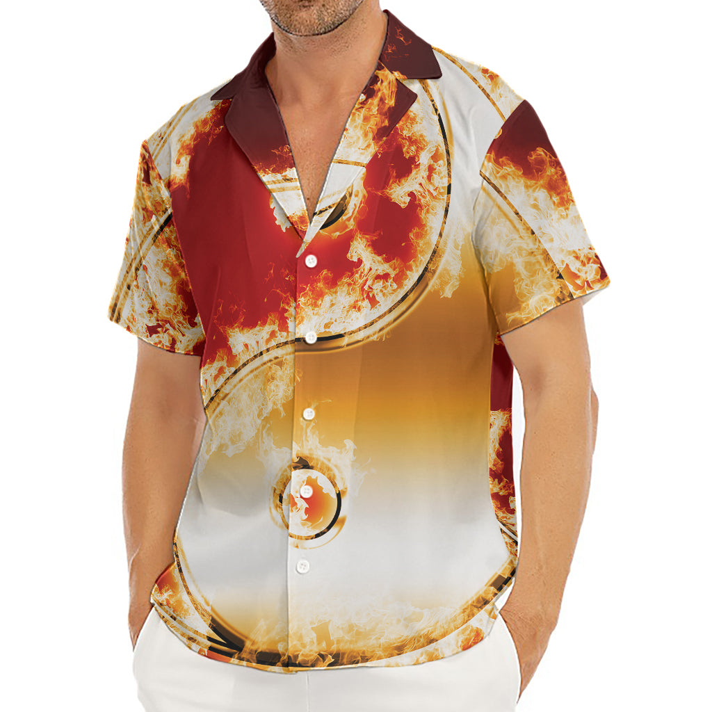 Flaming Yin Yang Print Men's Deep V-Neck Shirt
