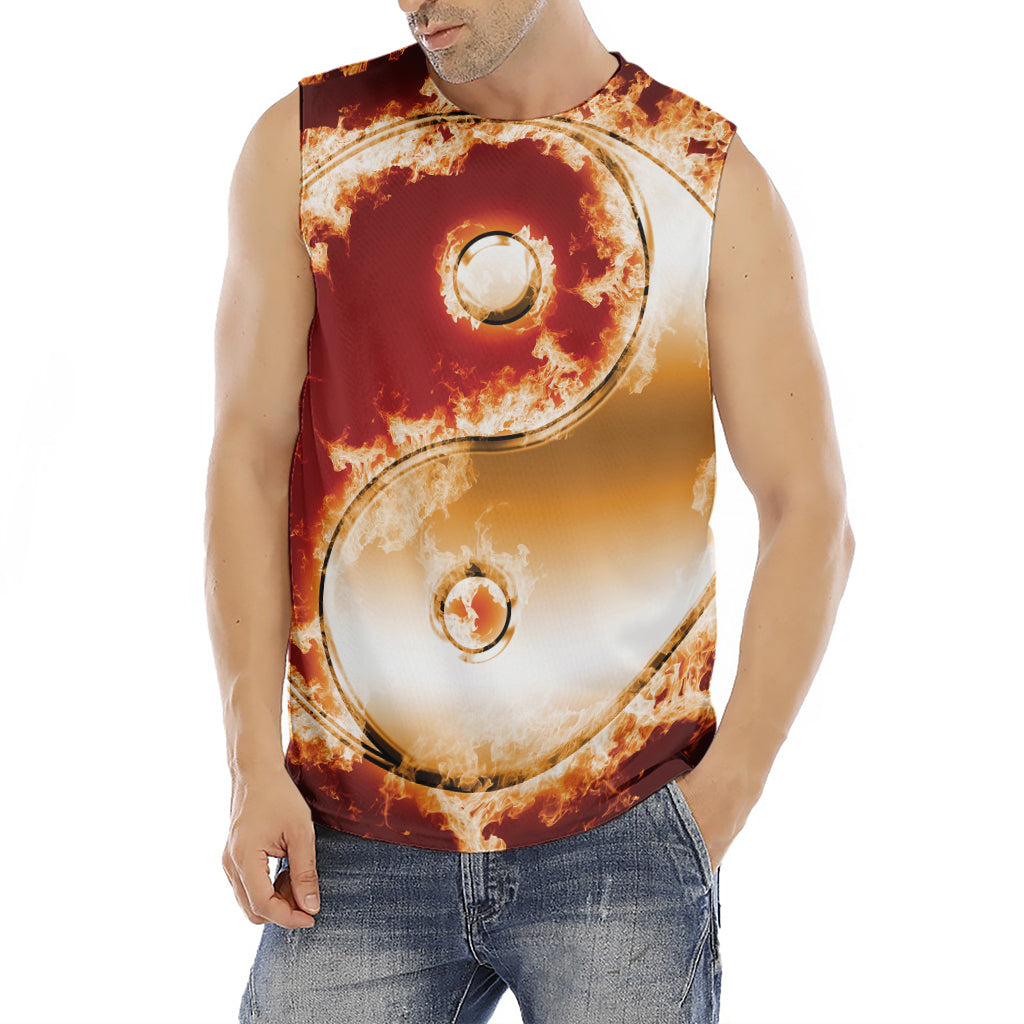 Flaming Yin Yang Print Men's Fitness Tank Top