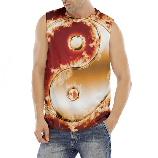 Flaming Yin Yang Print Men's Fitness Tank Top