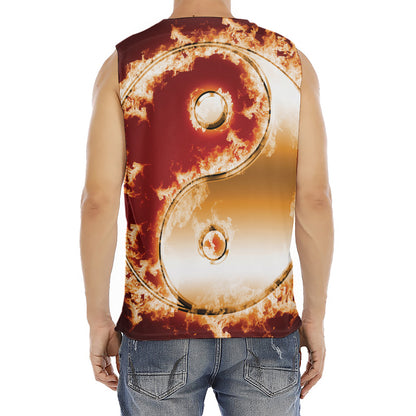 Flaming Yin Yang Print Men's Fitness Tank Top