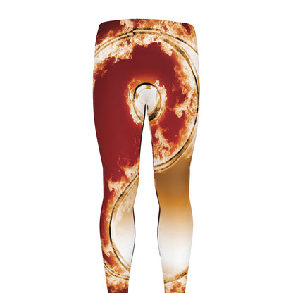 Flaming Yin Yang Print Men's leggings