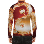 Flaming Yin Yang Print Men's Long Sleeve Rash Guard