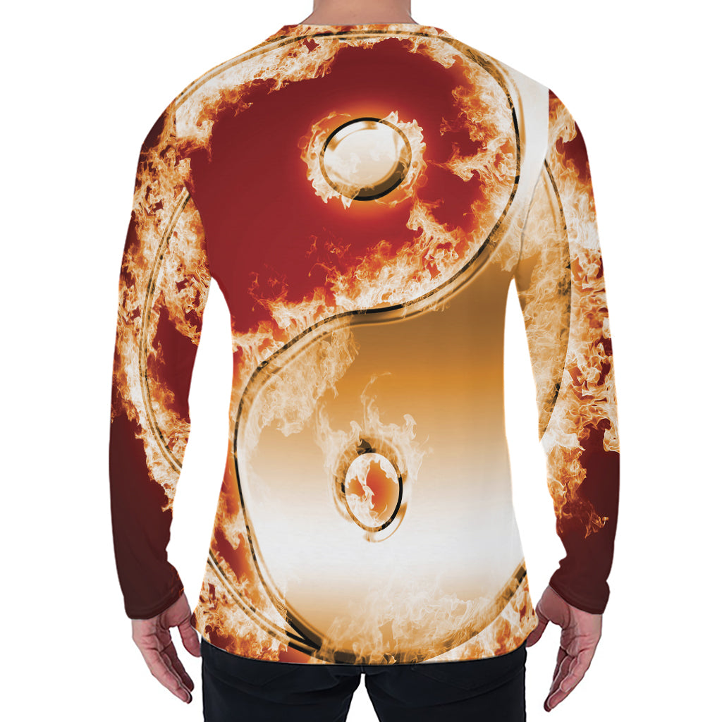 Flaming Yin Yang Print Men's Long Sleeve T-Shirt