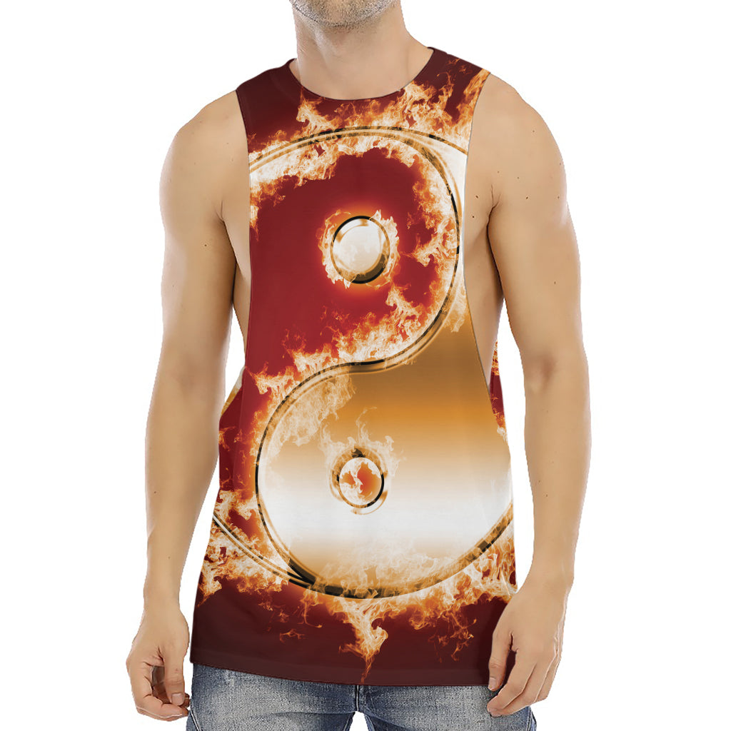Flaming Yin Yang Print Men's Muscle Tank Top