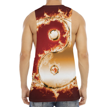 Flaming Yin Yang Print Men's Muscle Tank Top