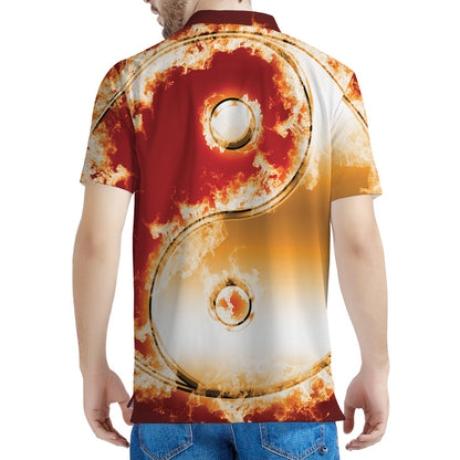 Flaming Yin Yang Print Men's Polo Shirt