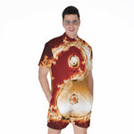 Flaming Yin Yang Print Men's Rompers