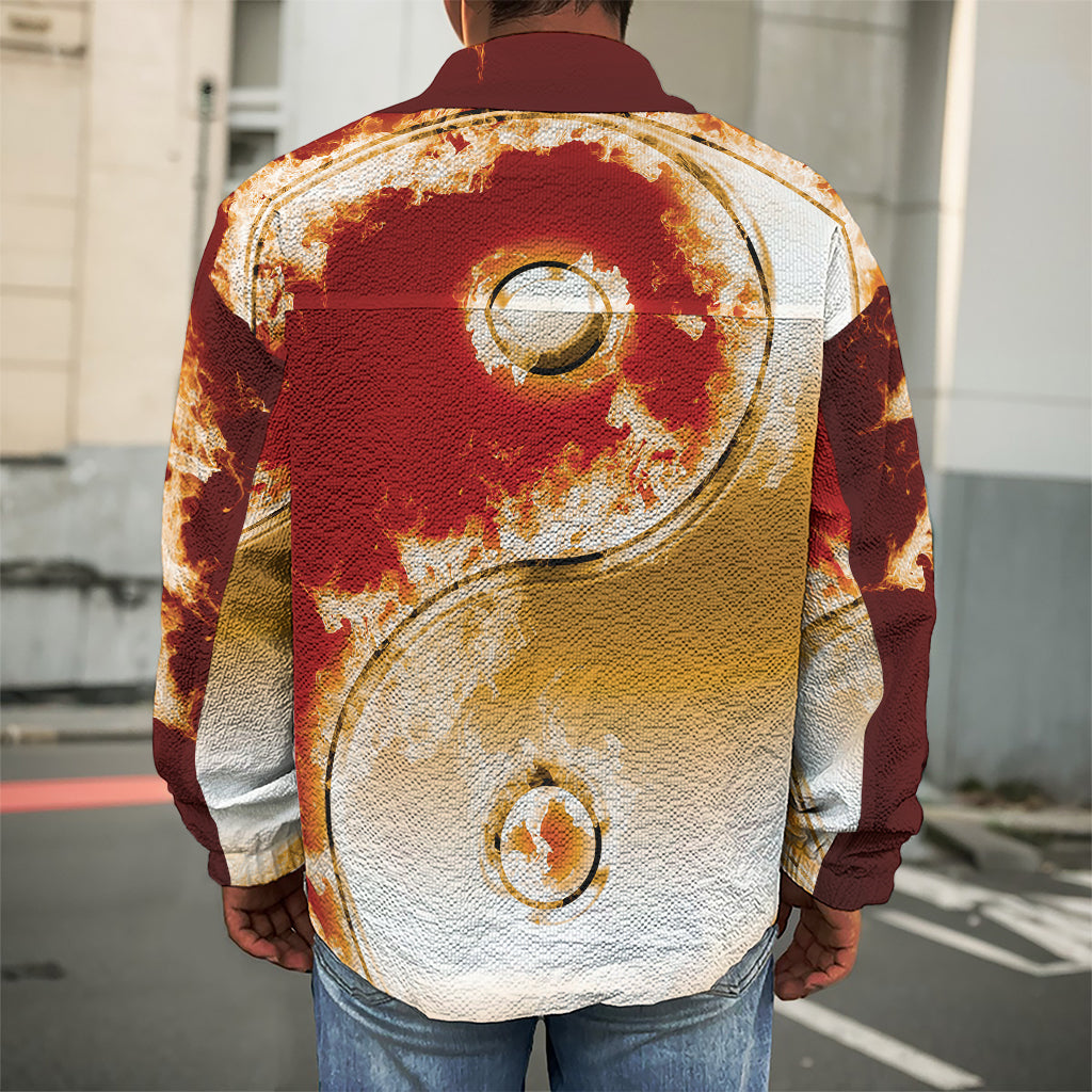 Flaming Yin Yang Print Men's Shirt Jacket