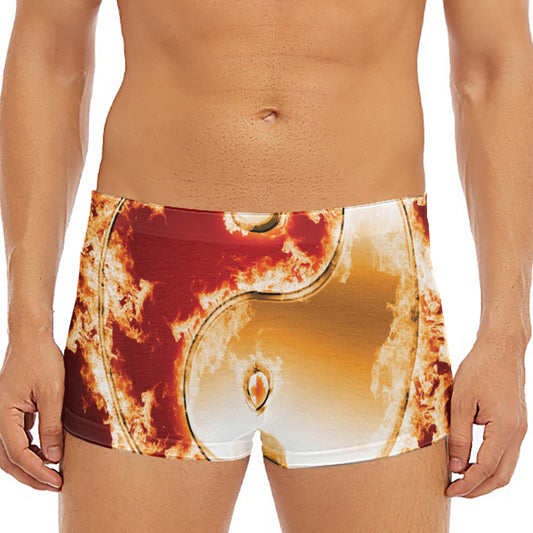Flaming Yin Yang Print Men's Short Boxer Briefs