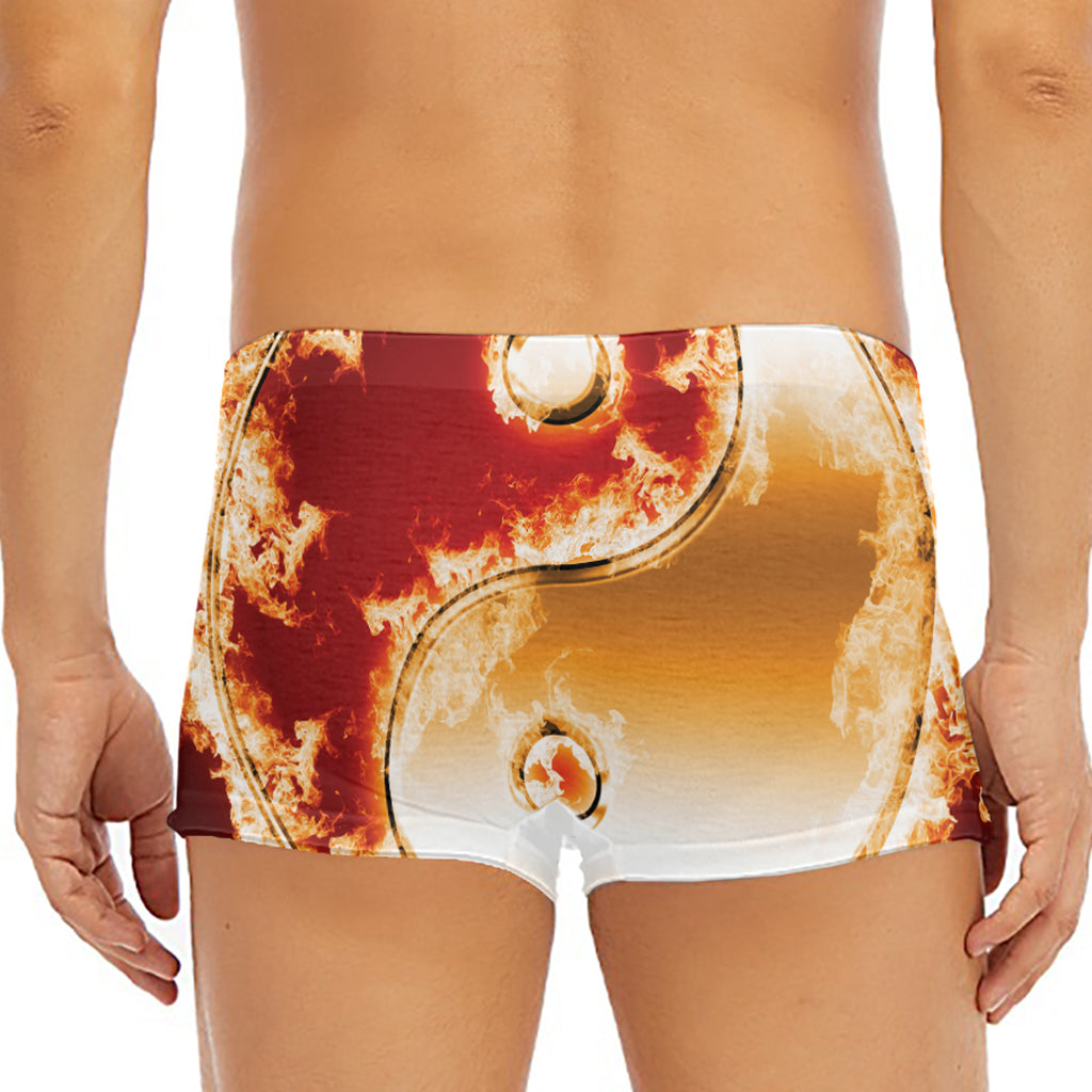 Flaming Yin Yang Print Men's Short Boxer Briefs