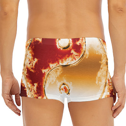 Flaming Yin Yang Print Men's Short Boxer Briefs