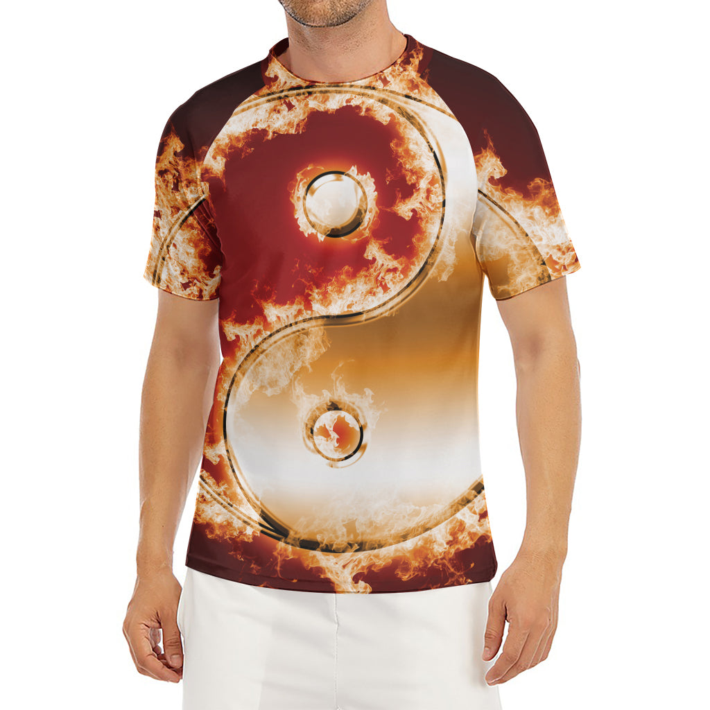 Flaming Yin Yang Print Men's Short Sleeve Rash Guard