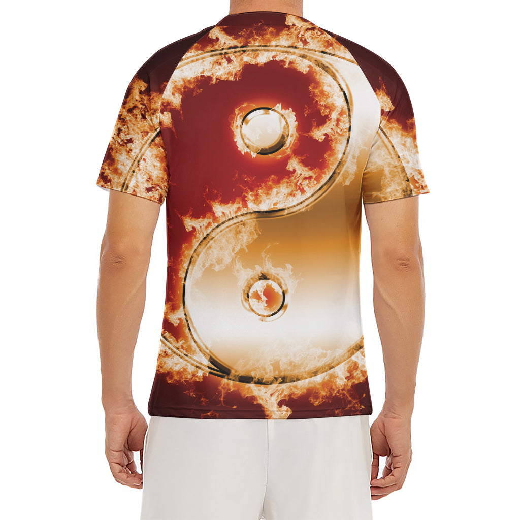 Flaming Yin Yang Print Men's Short Sleeve Rash Guard