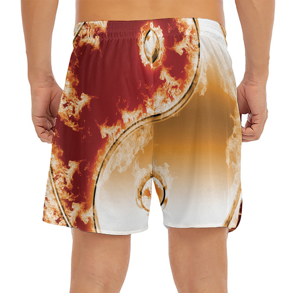 Flaming Yin Yang Print Men's Split Running Shorts