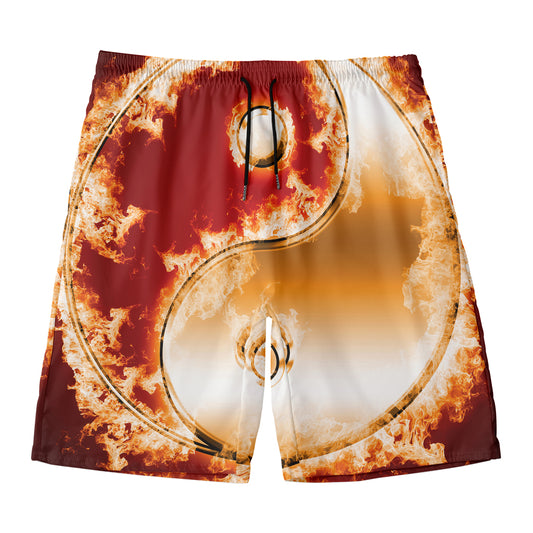 Flaming Yin Yang Print Men's Swim Trunks