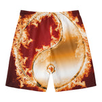 Flaming Yin Yang Print Men's Swim Trunks
