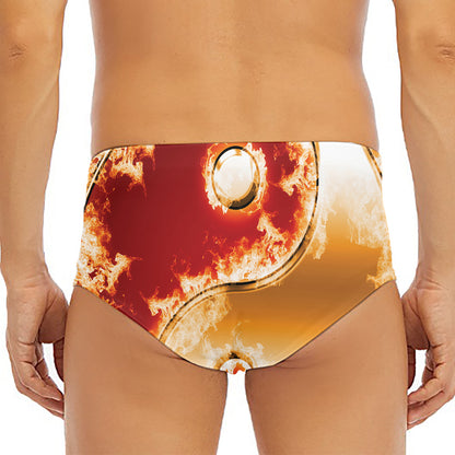 Flaming Yin Yang Print Men's Triangle Swim Briefs