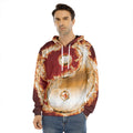 Flaming Yin Yang Print Men's Velvet Pullover Hoodie