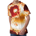 Flaming Yin Yang Print Men's Velvet T-Shirt