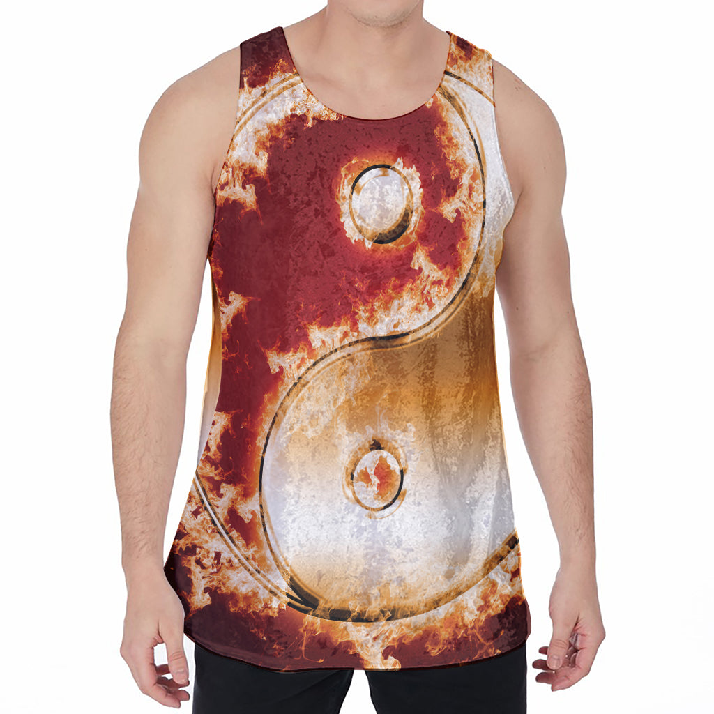 Flaming Yin Yang Print Men's Velvet Tank Top