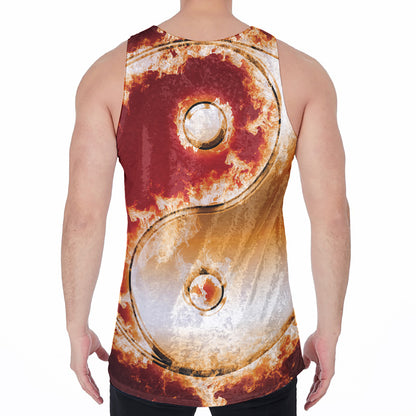 Flaming Yin Yang Print Men's Velvet Tank Top