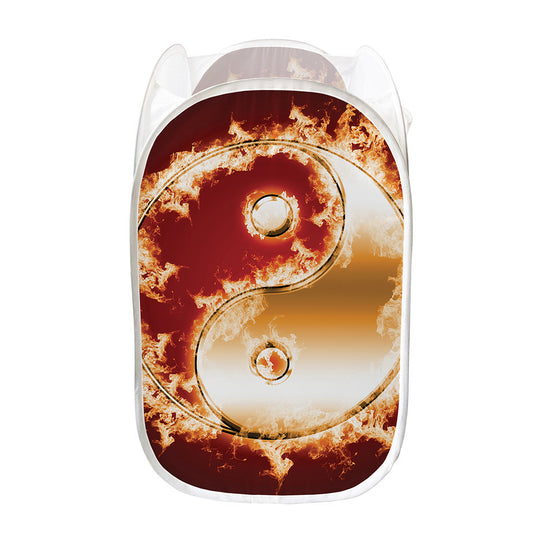 Flaming Yin Yang Print Mesh Laundry Hamper