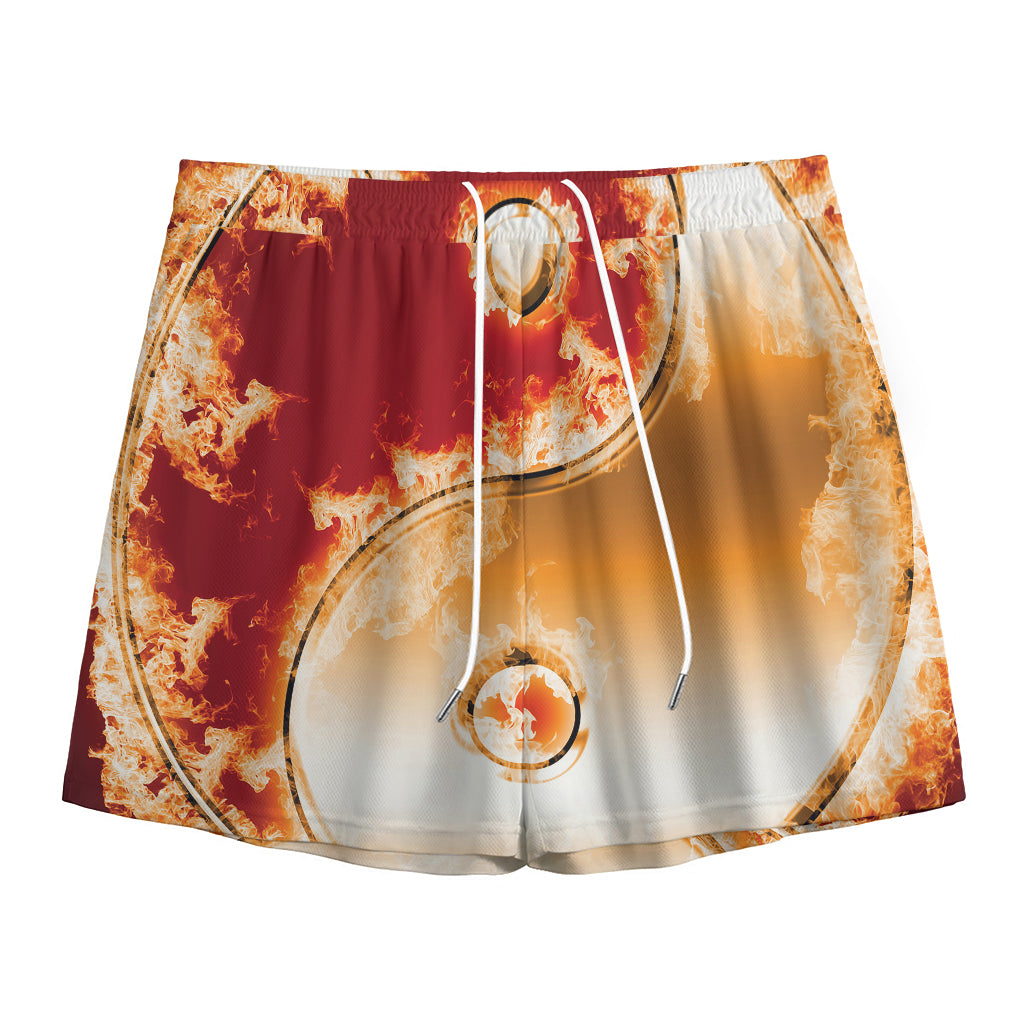 Flaming Yin Yang Print Mesh Shorts