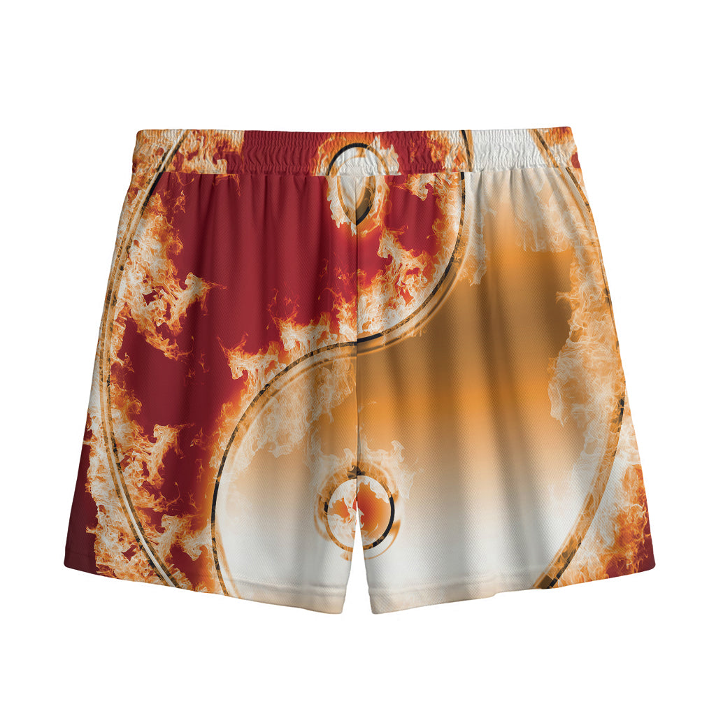Flaming Yin Yang Print Mesh Shorts