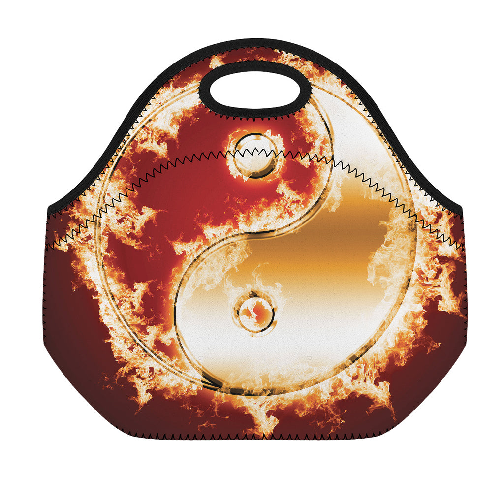 Flaming Yin Yang Print Neoprene Lunch Bag