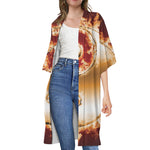 Flaming Yin Yang Print Open Front Beach Cover Up
