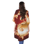 Flaming Yin Yang Print Open Front Beach Cover Up