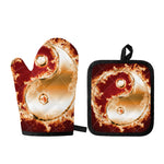 Flaming Yin Yang Print Oven Mitt And Pot Holder Set