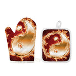 Flaming Yin Yang Print Oven Mitt And Pot Holder Set